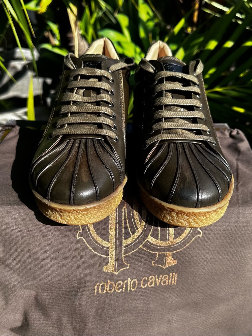 Roberto Cavalli MilitarLeather Lace-Up Sneakers with Crepe Sole
